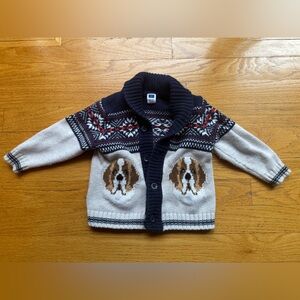 Janie and Jack Navy and Gray Cardigan with Dog Pattern